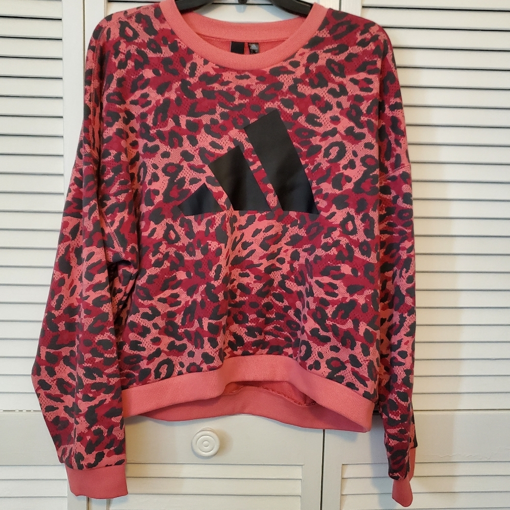 Adidas pink leopard sweater